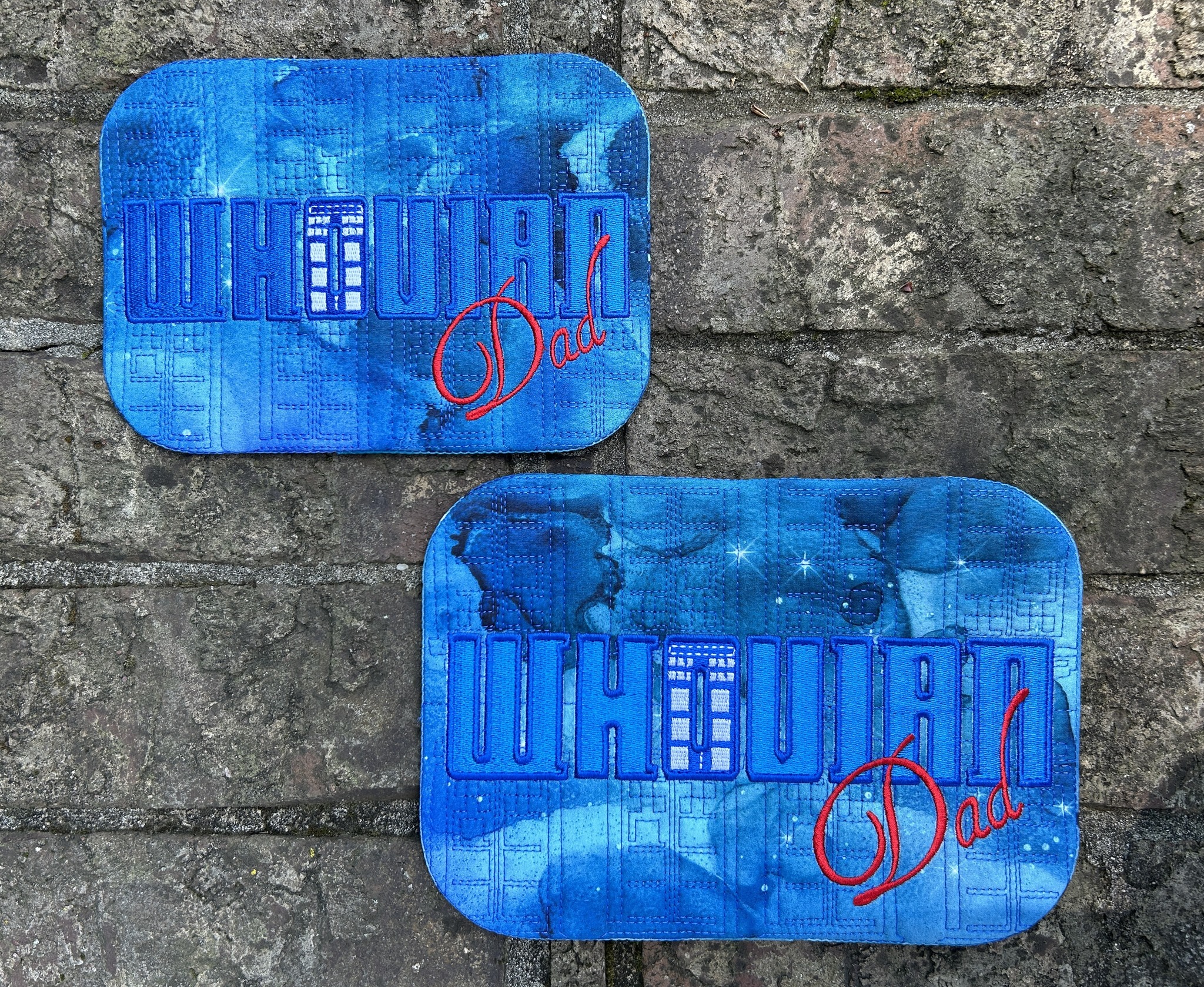 Whovian Dad ITH Mug rug machine embroidery design