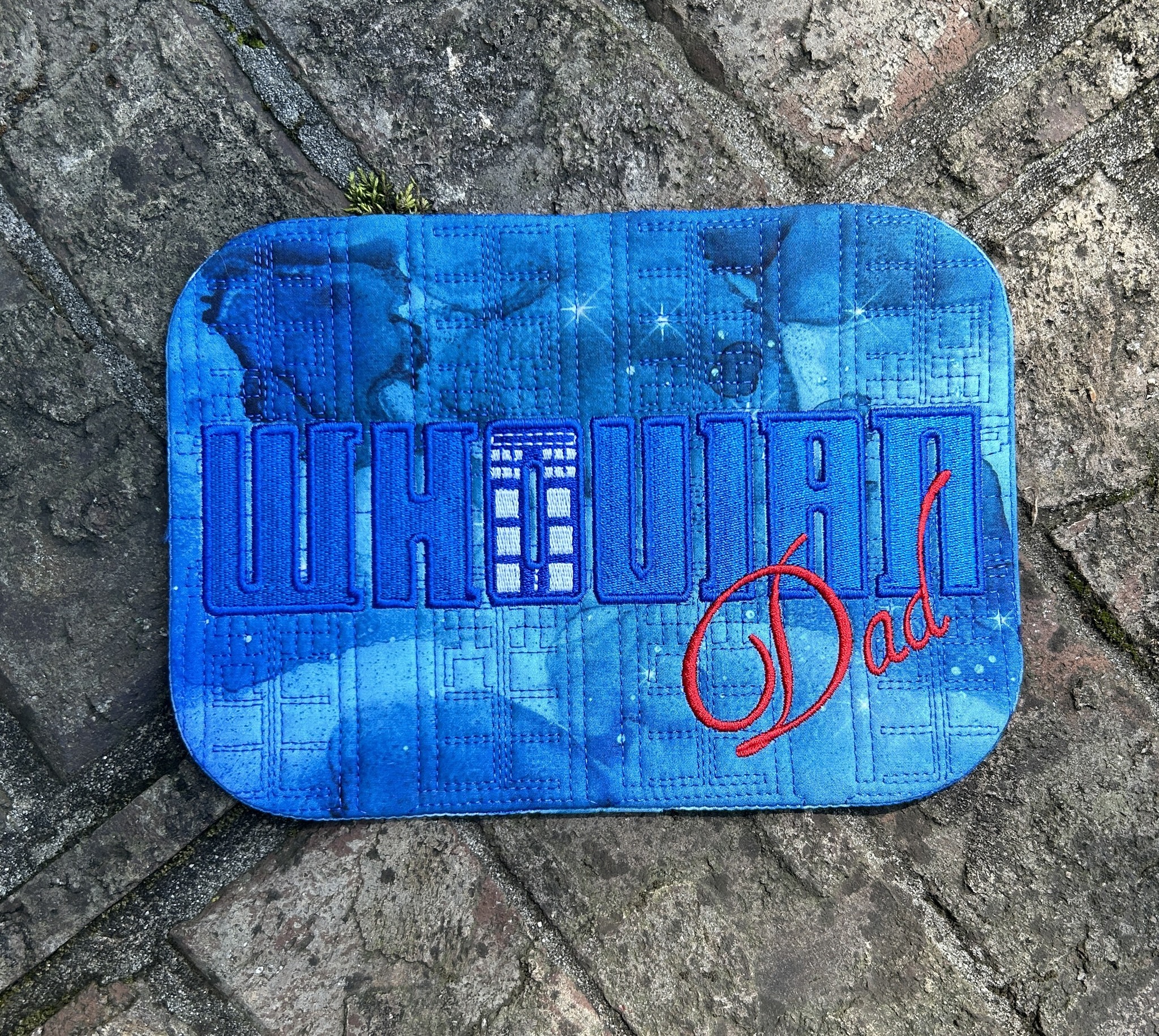 Whovian Dad ITH Mug rug machine embroidery design