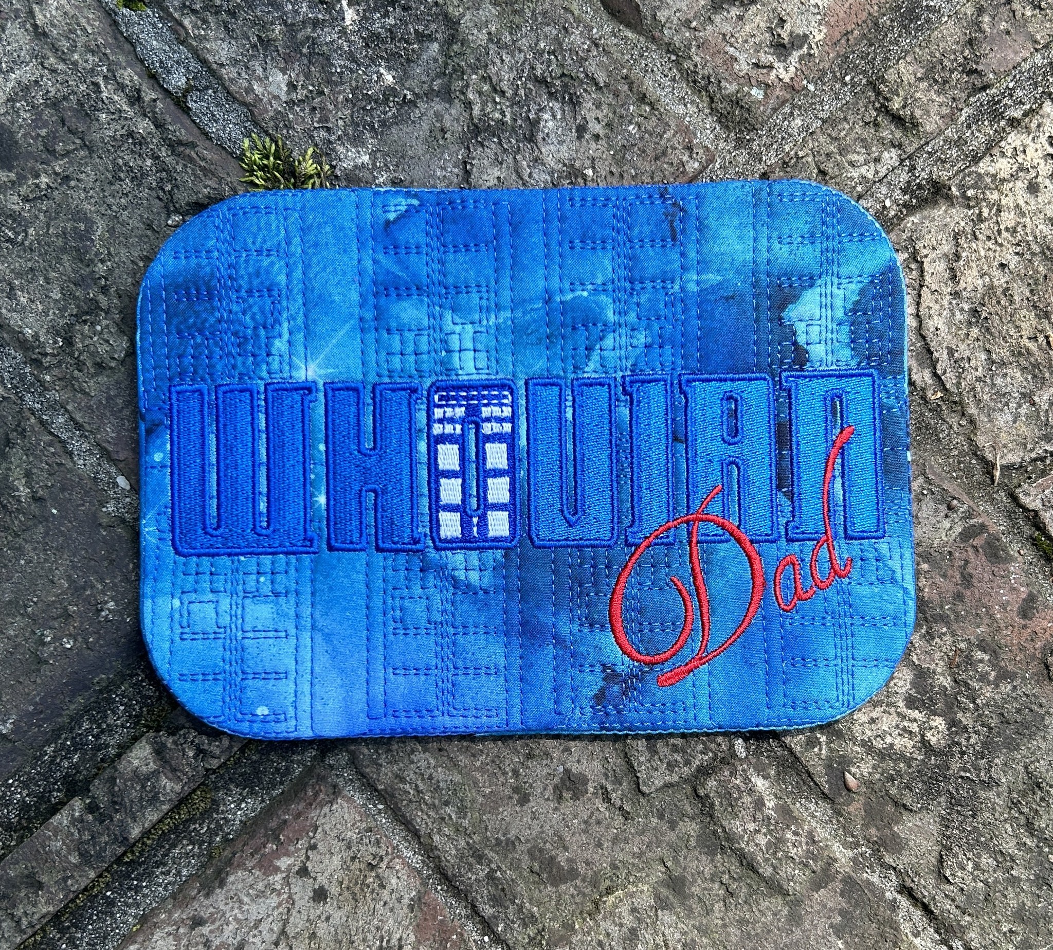 Whovian Dad ITH Mug rug machine embroidery design