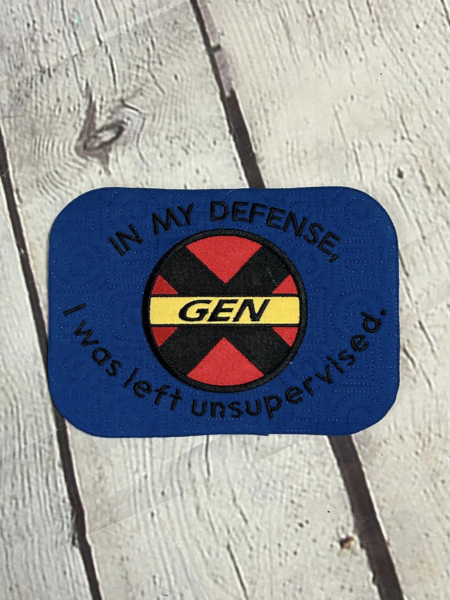 Gen X Left Unsupervised ITH Mug Rug machine embroidery design