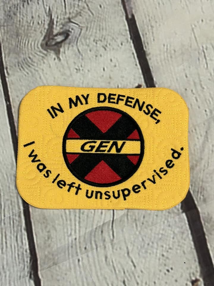 Gen X Left Unsupervised ITH Mug Rug machine embroidery design