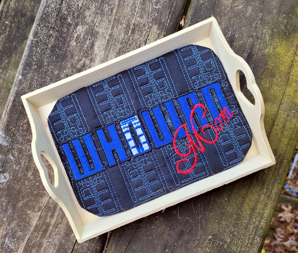 Whovian Mom ITH Mug rug machine embroidery design