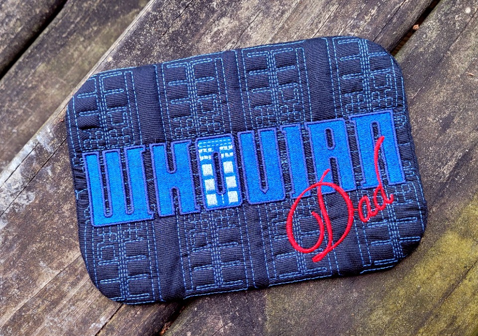 Whovian Dad ITH Mug rug machine embroidery design