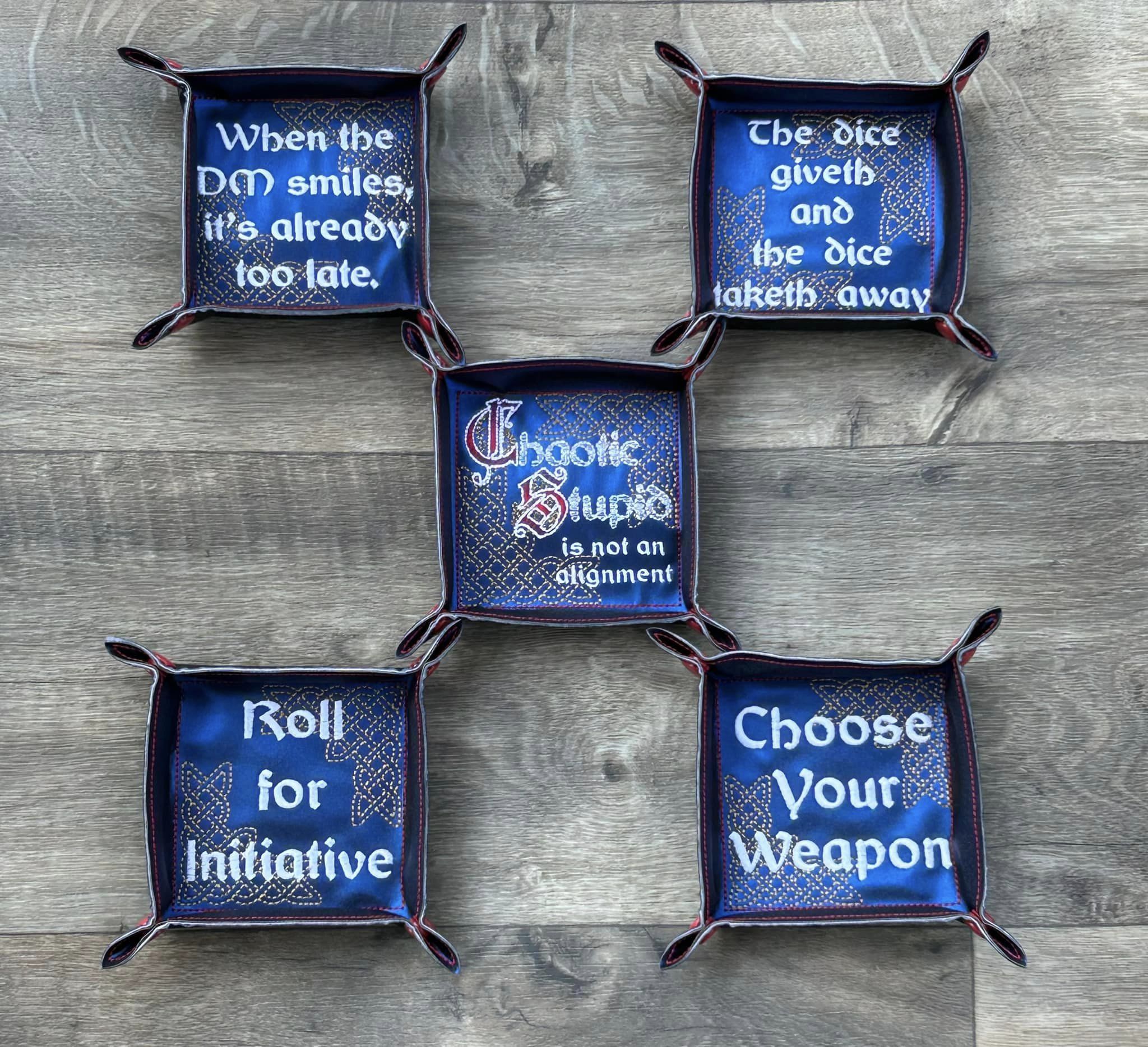 Things Tabletop Players Know ITH Dice tray machine embroidery design