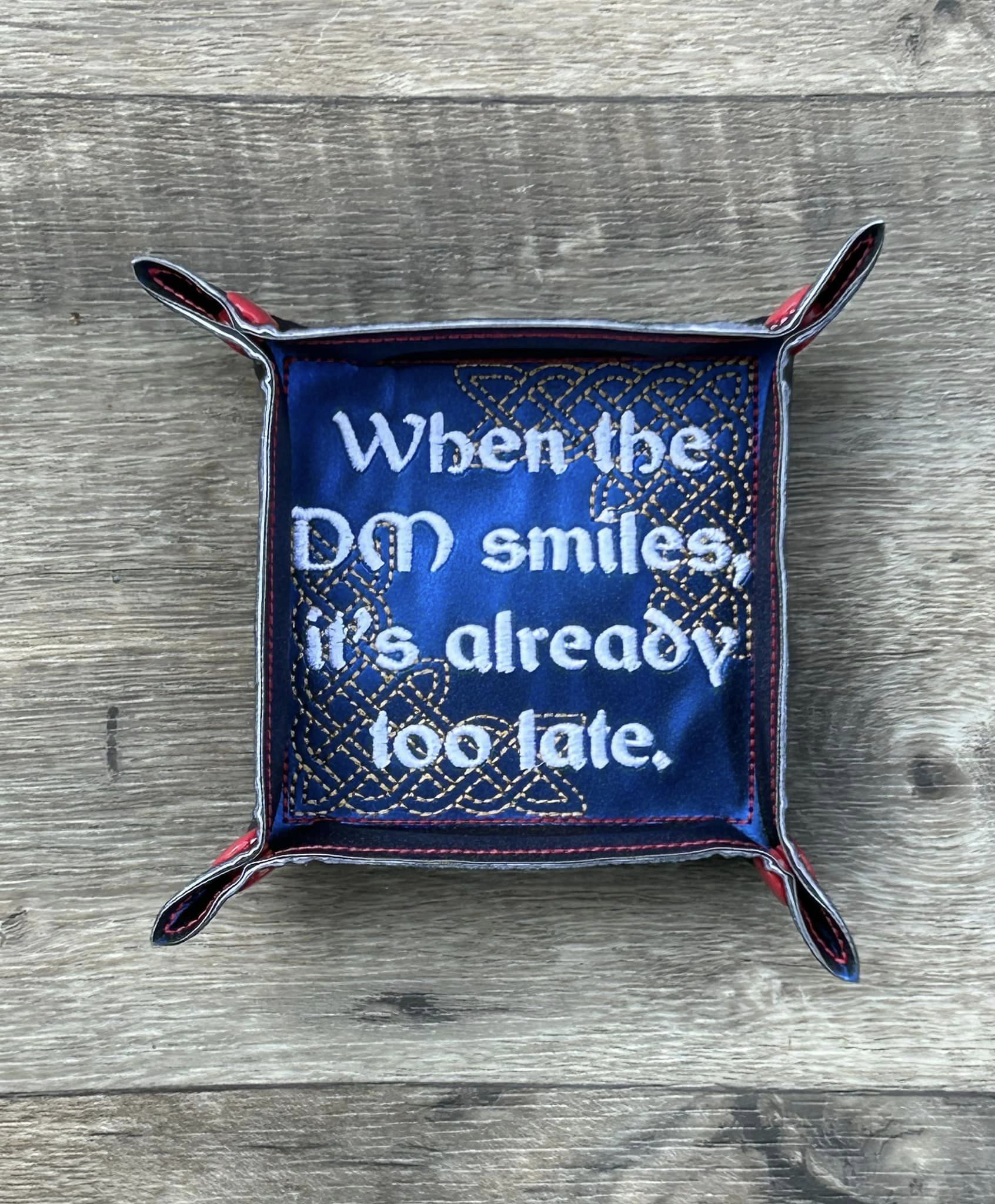 Things Tabletop Players Know ITH Dice tray machine embroidery design