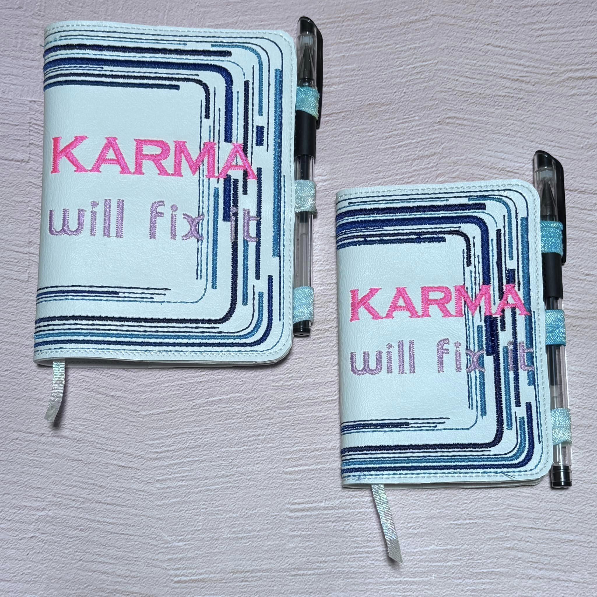 Karma Will Fix It ITH Notebook Cover machine embroidery design