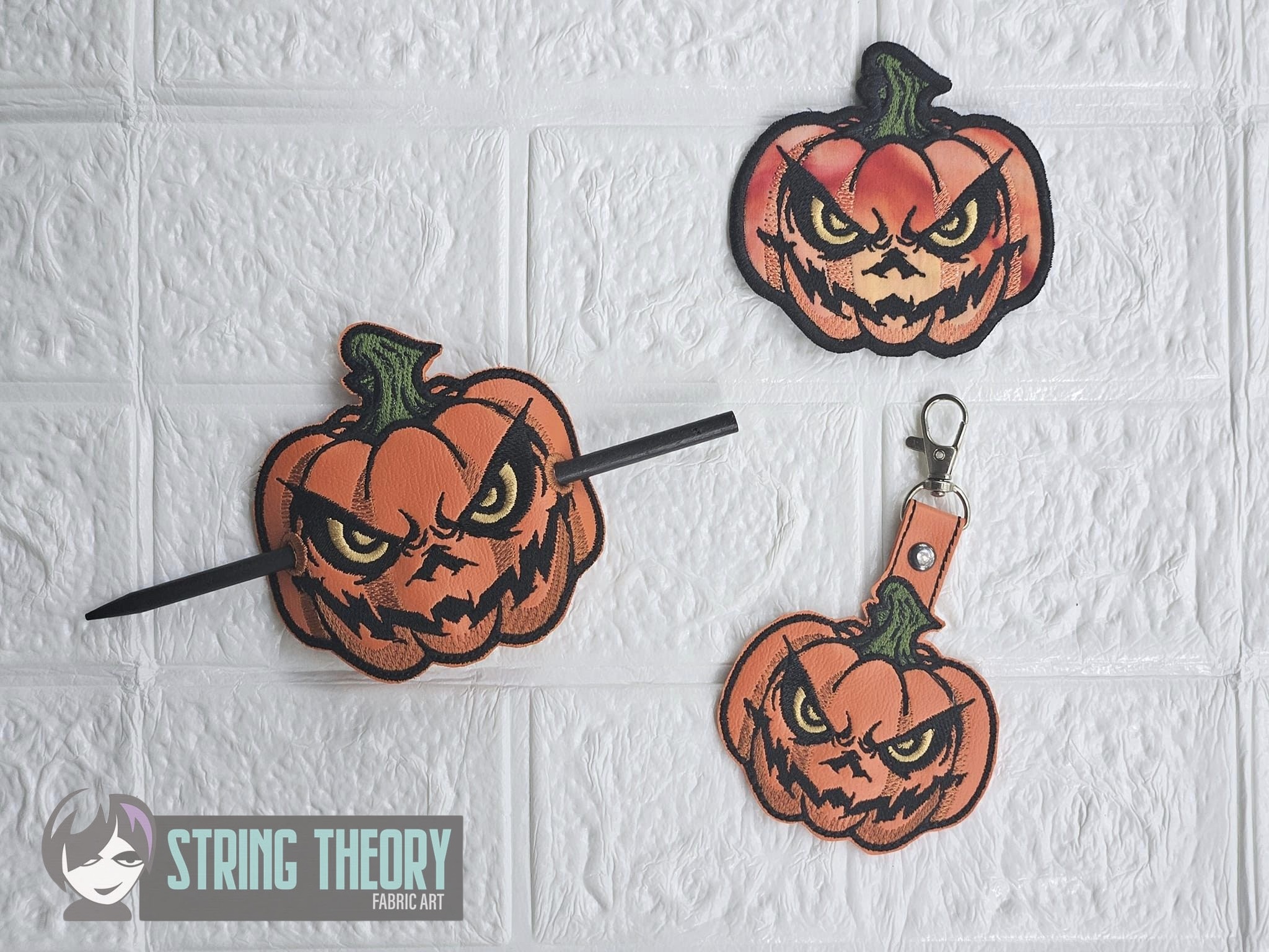 Chibi Evil Pumpkin ITH fob bun cover patch machine embroidery design