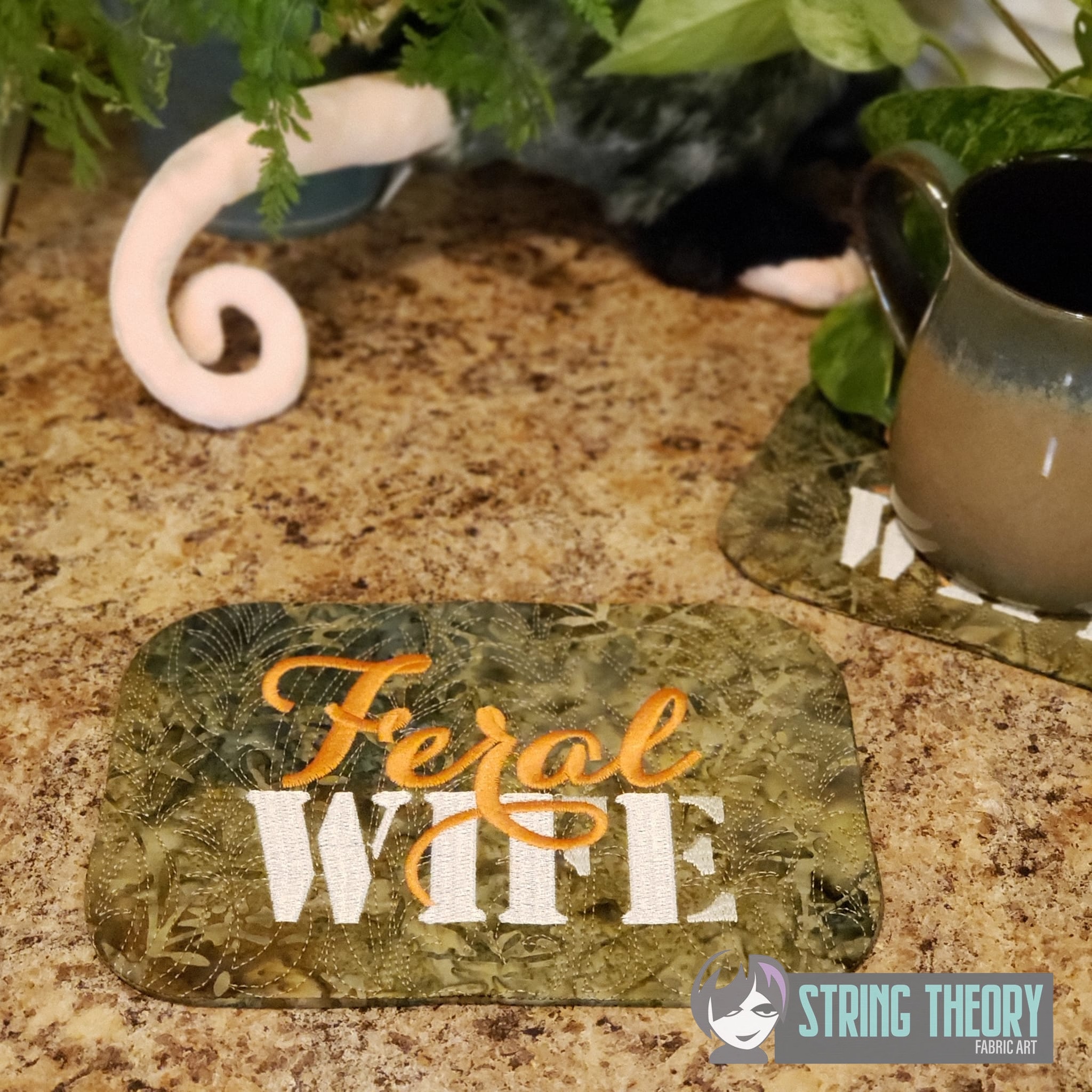 Feral Wife ITH mug rug machine embroidery design
