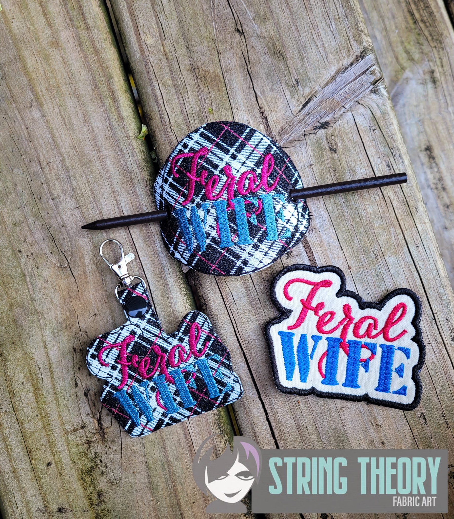 Feral Wife ITH patch fob bun cover machine embroidery design