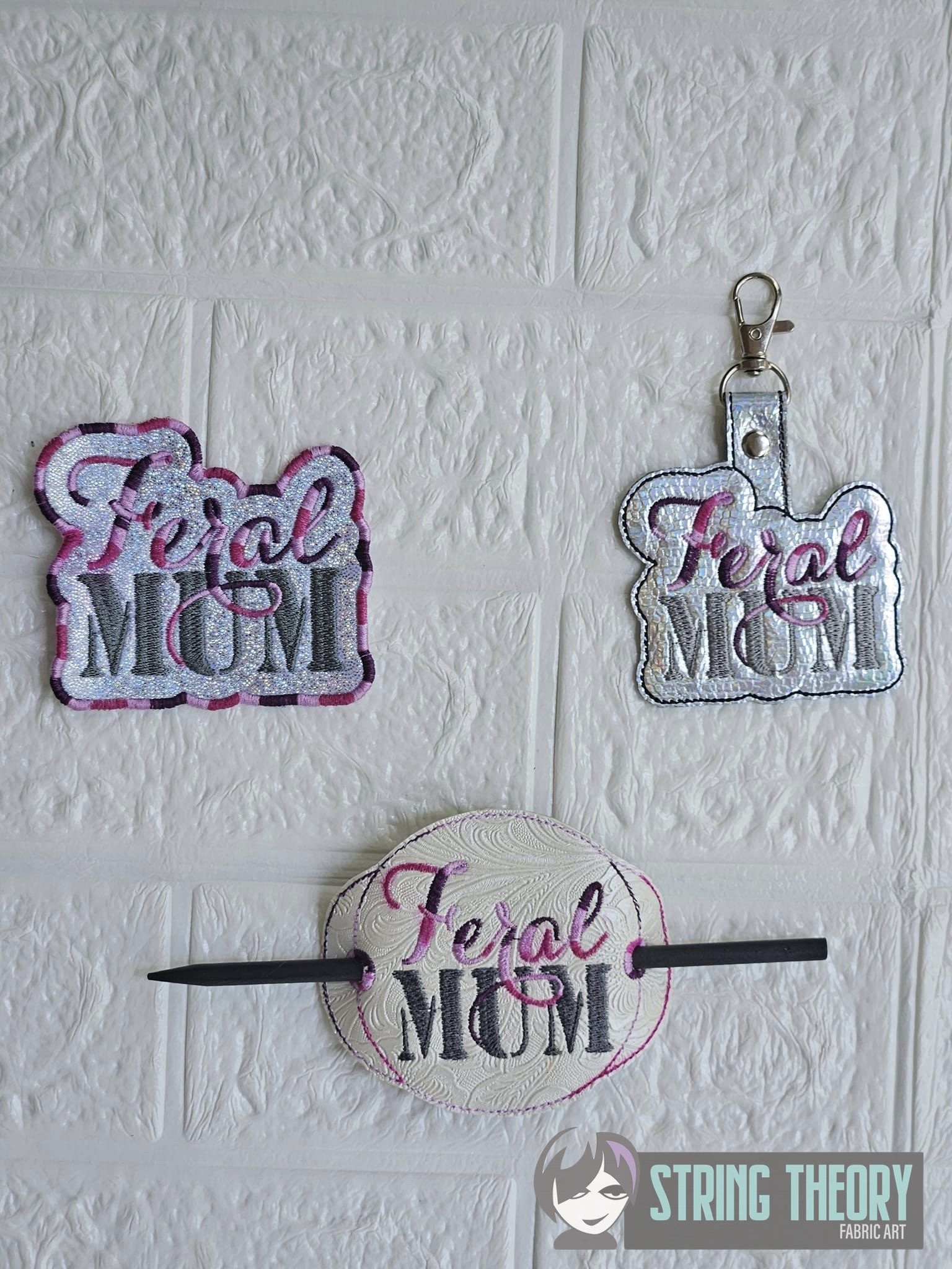 Feral Mum ITH fob patch bun cover machine embroidery design