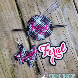 Feral ITH fob patch bun cover machine embroidery design