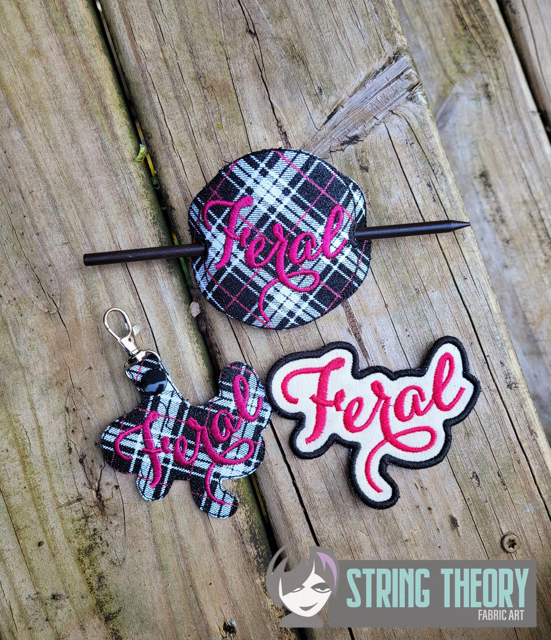 Feral ITH fob patch bun cover machine embroidery design