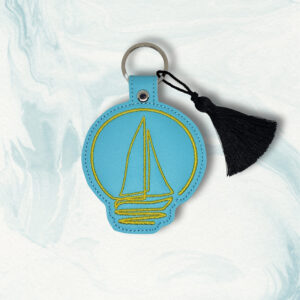 Continuous Line Sailboat ITH fob machine embroidery design