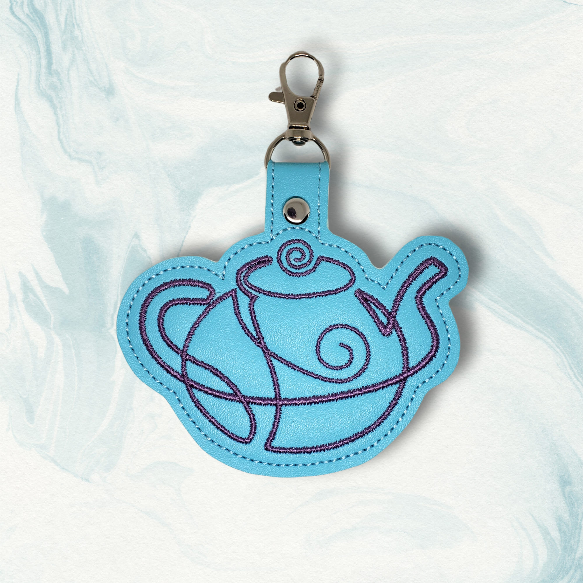 Continuous Line Teapot ITH fob machine embroidery design