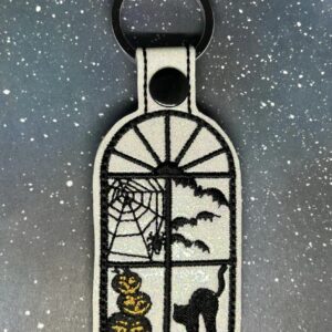 Haunted Window Pumpkin Cat ITH fob machine embroidery design