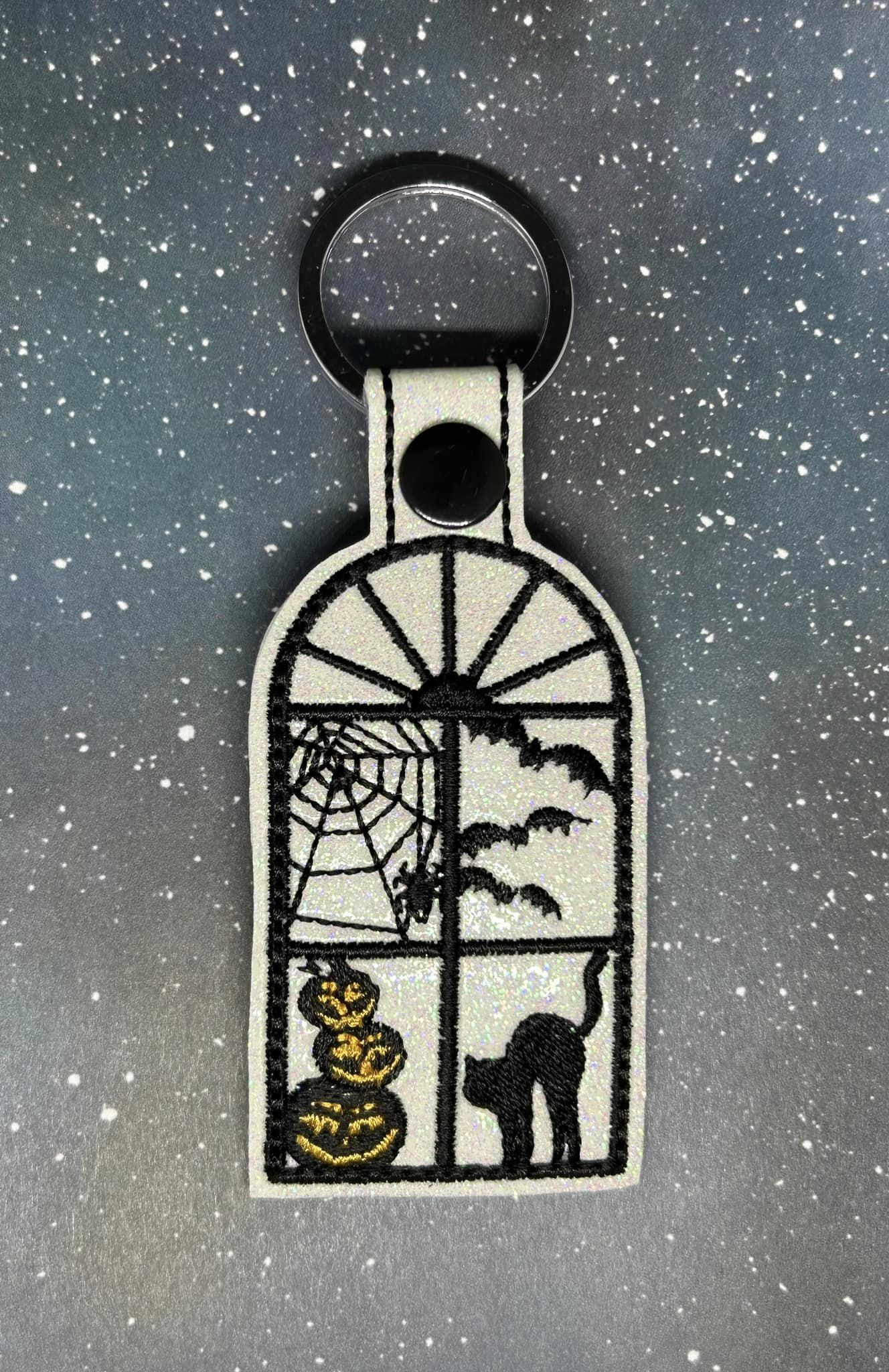 Haunted Window Pumpkin Cat ITH fob machine embroidery design