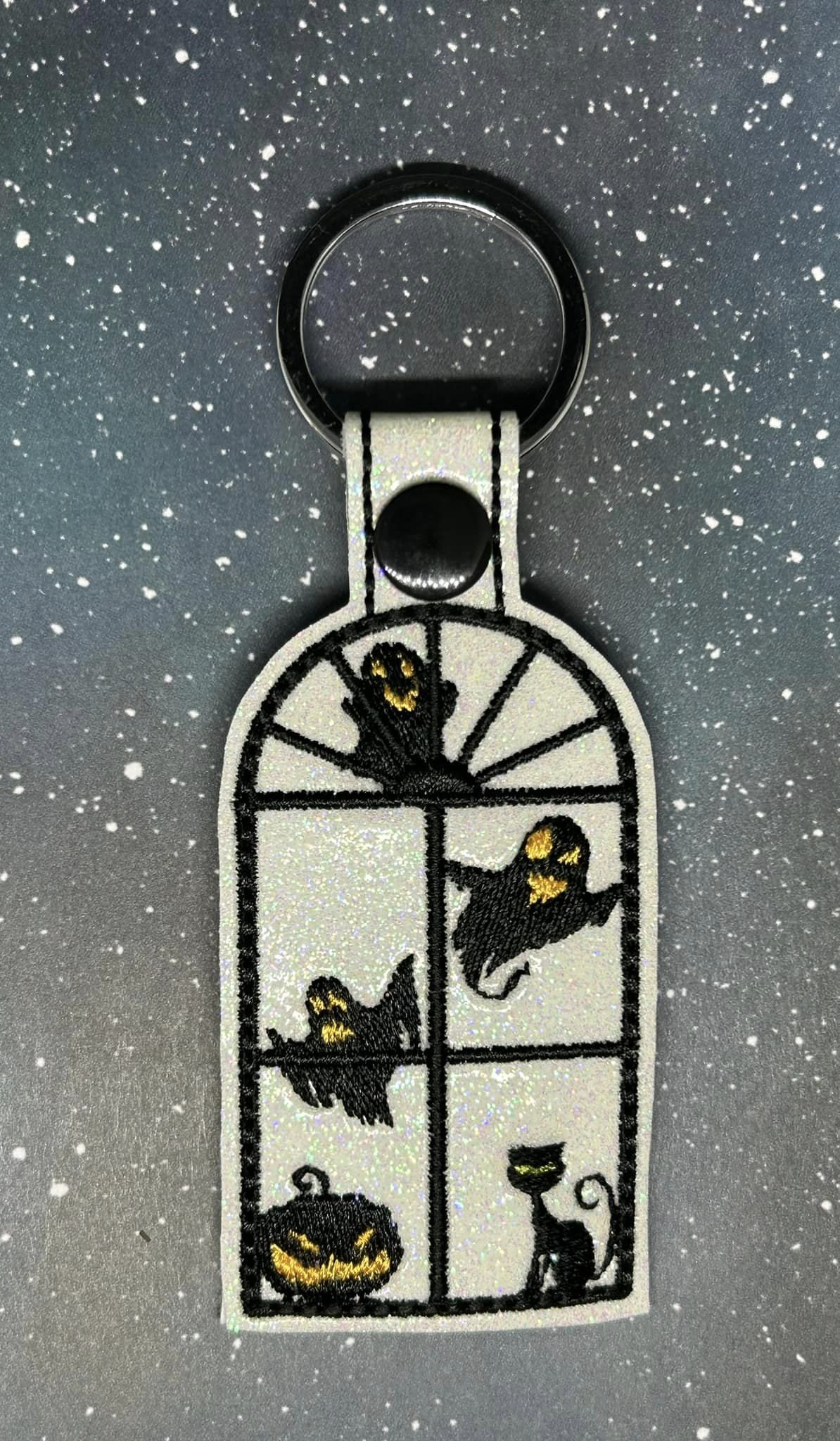 Haunted Window Ghosts ITH fob machine embroidery design