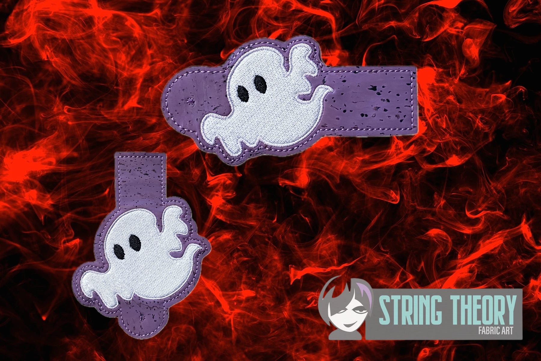 Chibi Ghost ITH wallet tab machine embroidery design