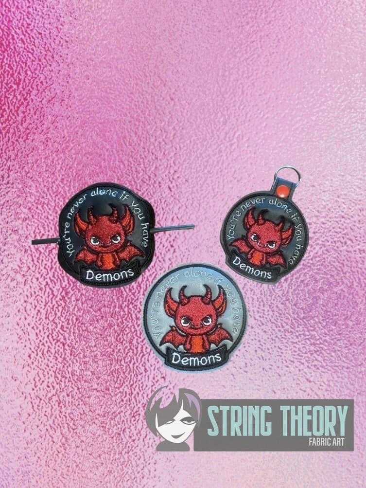 Youre Never Alone with Demons ITH patch fob bun cover machine embroidery design