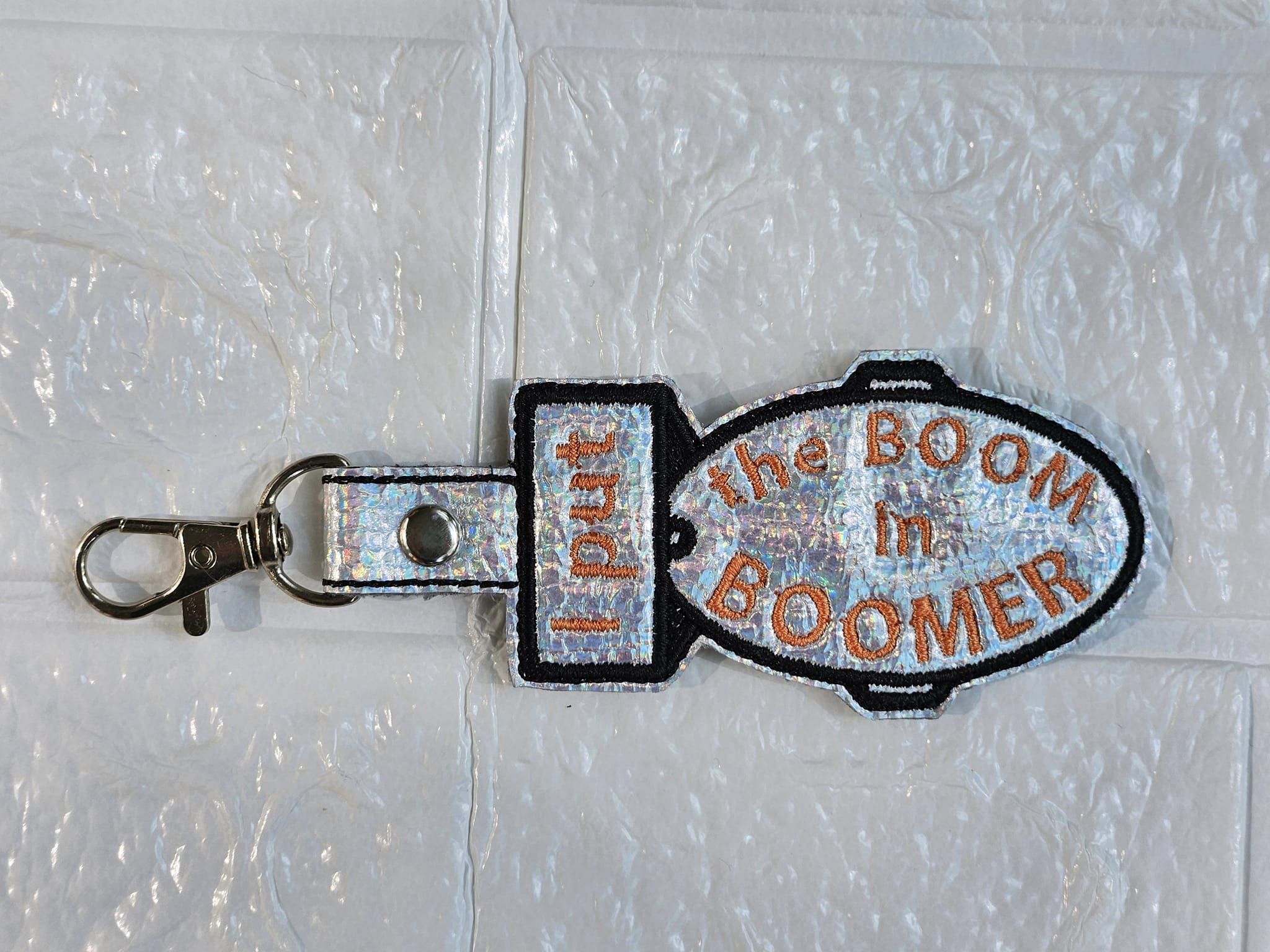 Put the Boom in Boomer ITH fob machine embroidery design