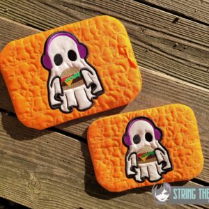 Hungry Ghost ITH mug rug machine embroidery design