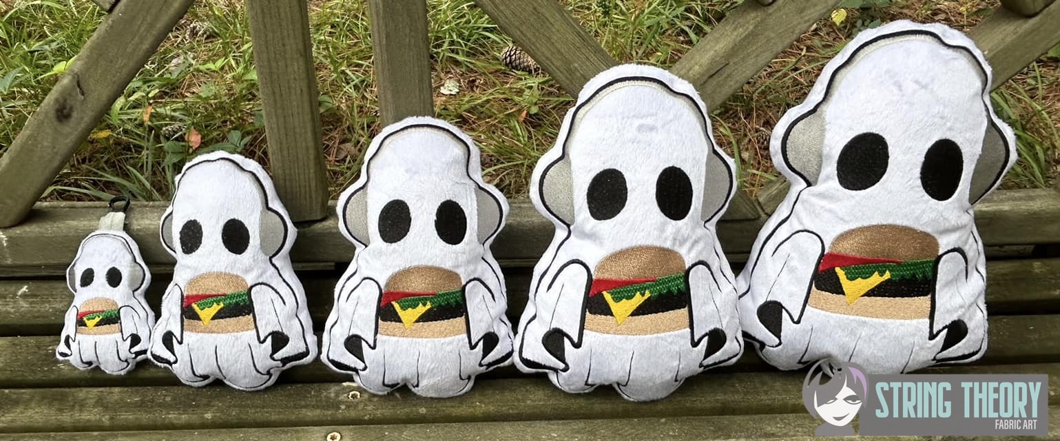 Hungry Ghost ITH stuffie machine embroidery design