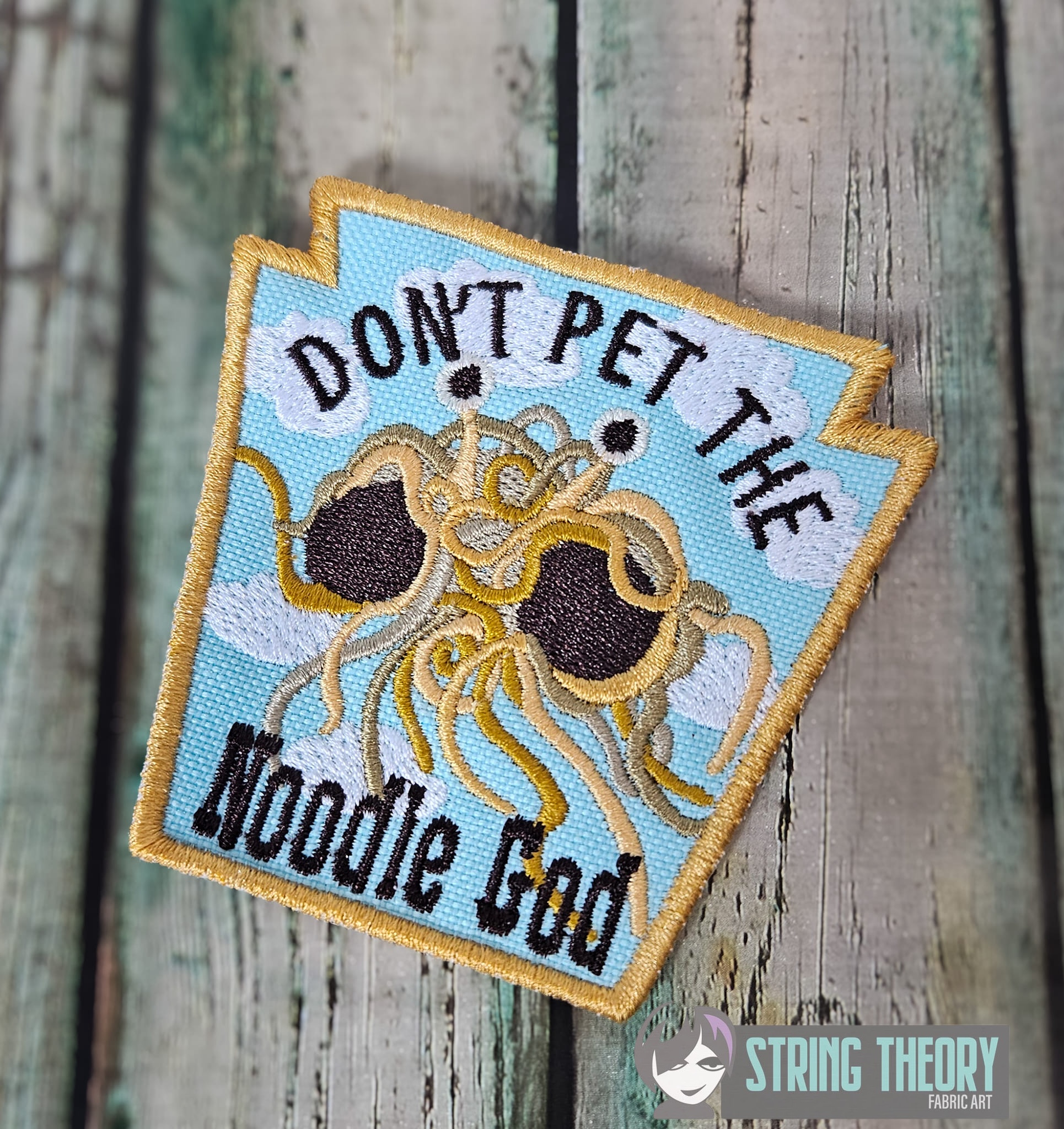 Dont Pet the Noodle God ITH patch machine embroidery design