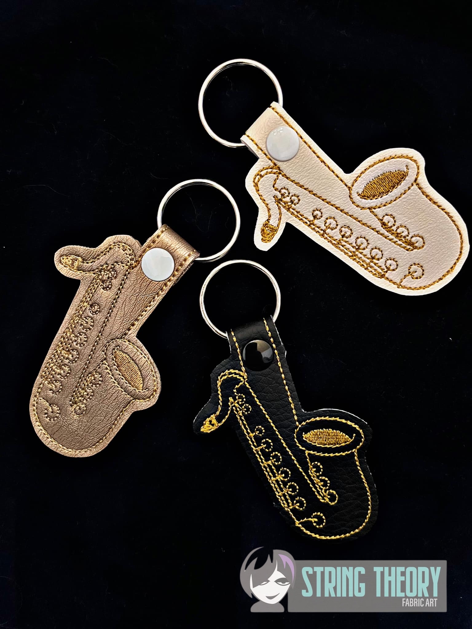 Saxophone ITH fob machine embroidery design