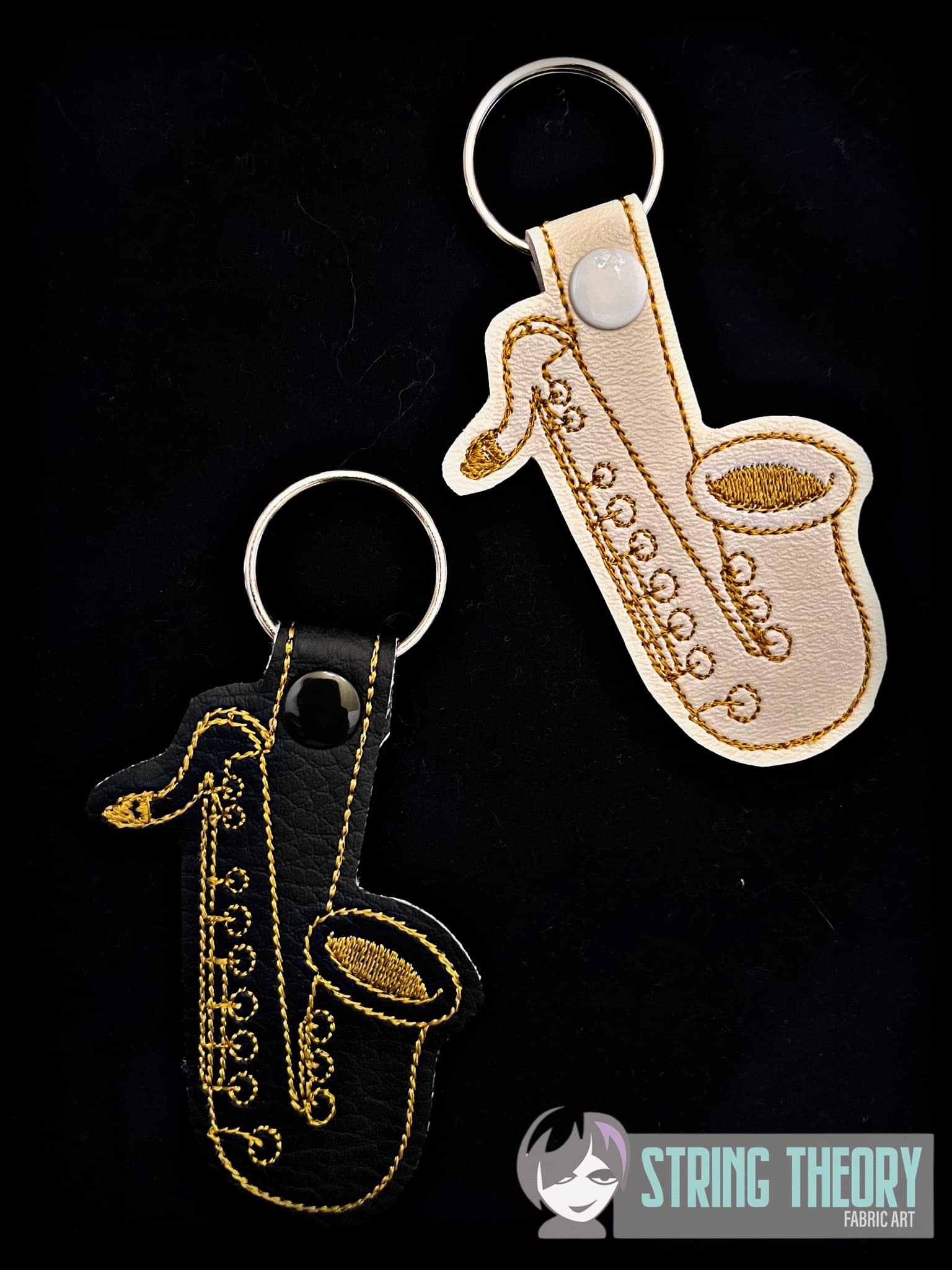 Saxophone ITH fob machine embroidery design