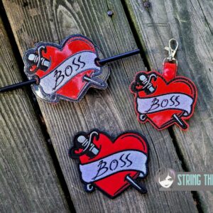 Rocky Horror Picture Show Boss Heart ITH bun cover fob patch machine embroidery design