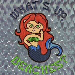 Shelly the Mermaid whats up beaches machine embroidery pattern