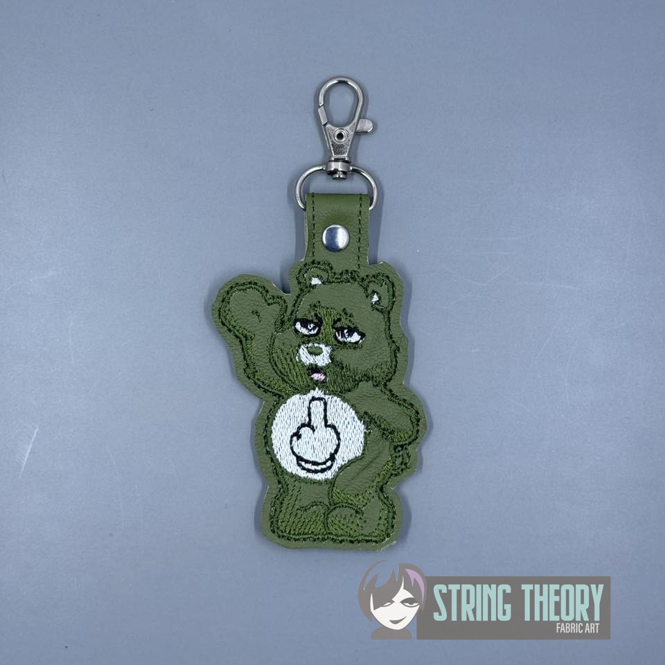 No Fucks Bear - Don't Care Bear ITH snap tab key fob machine embroidery design