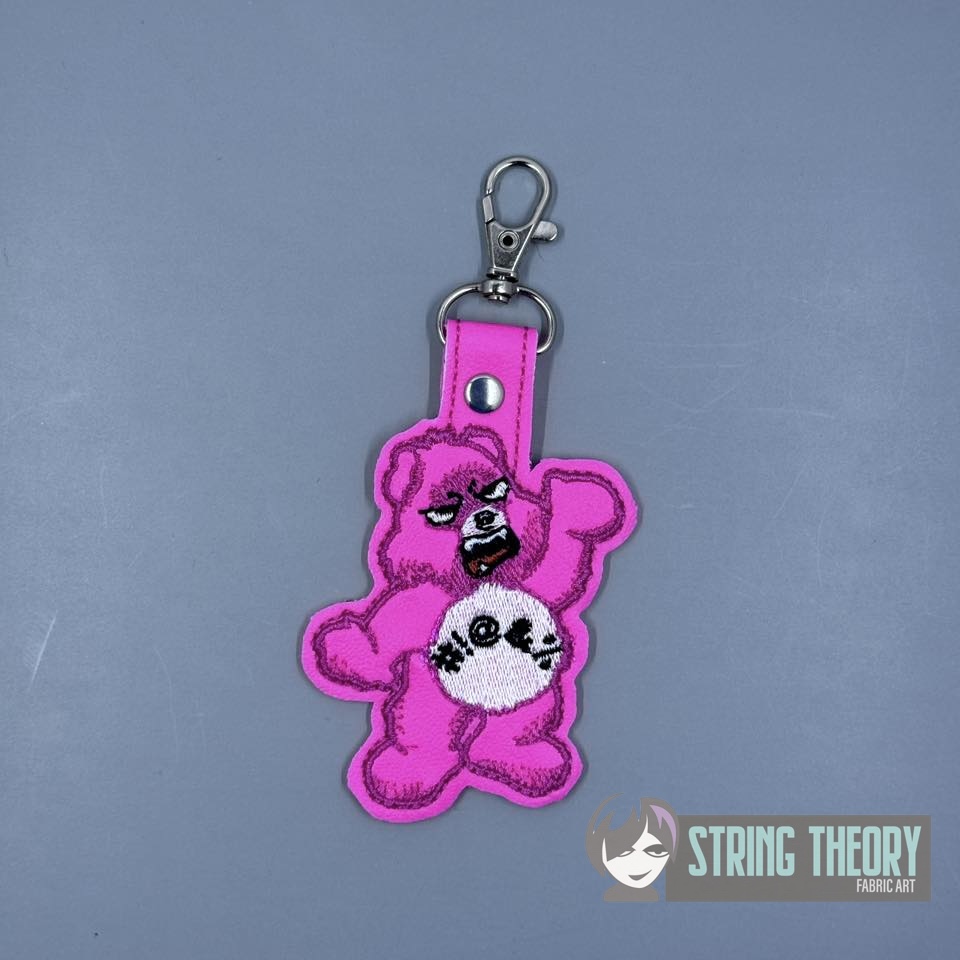 Swear Bear - Don't Care Bear ITH snap tab key fob machine embroidery design