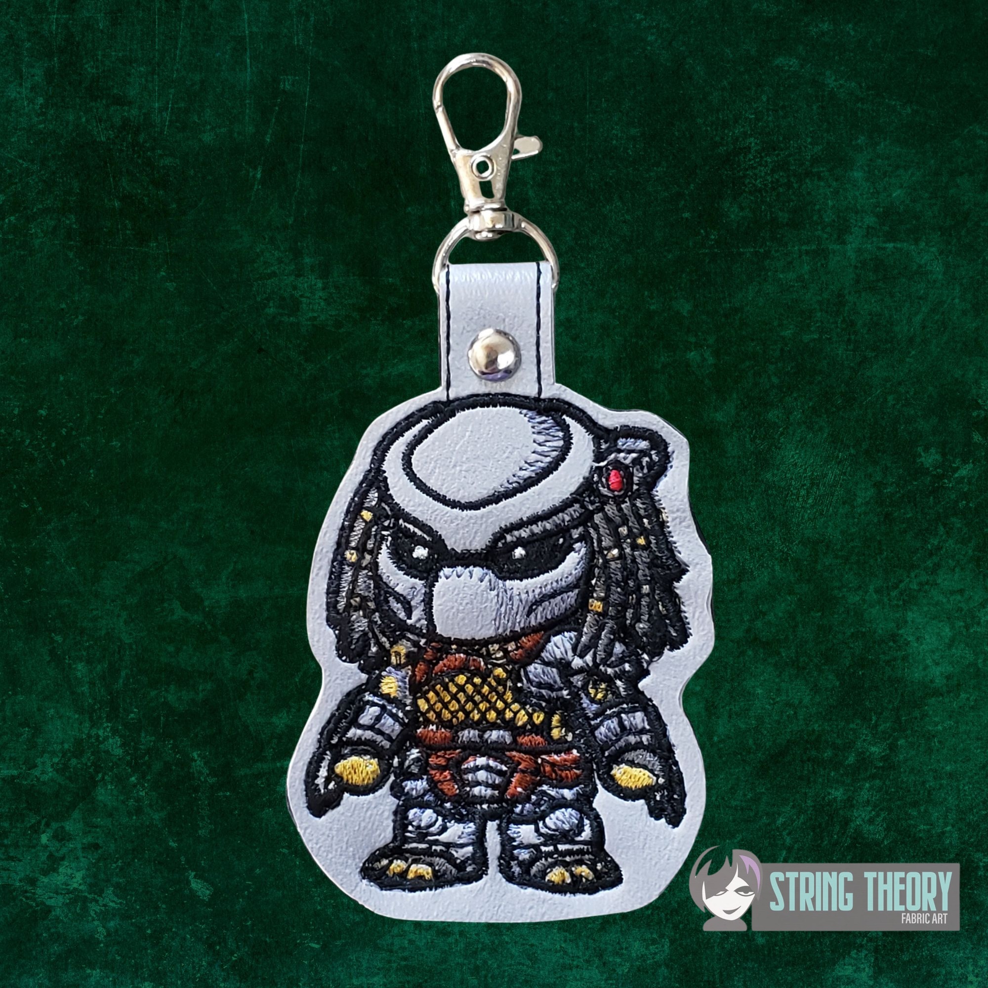 Chibi Predator ITH snap tab key fob machine embroidery design