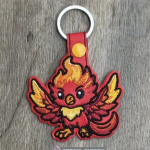 Chibi Phoenix ITH snap tab key fob machine embroidery design