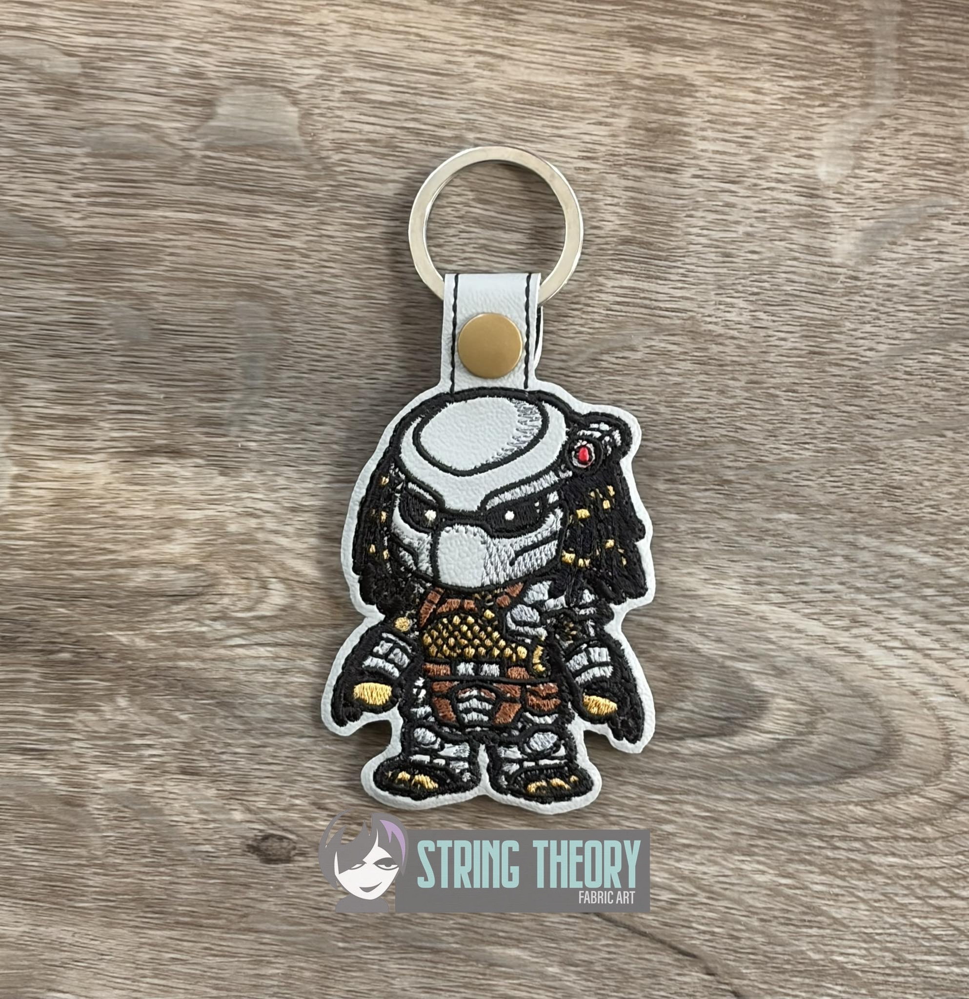 Chibi Predator ITH snap tab key fob machine embroidery design