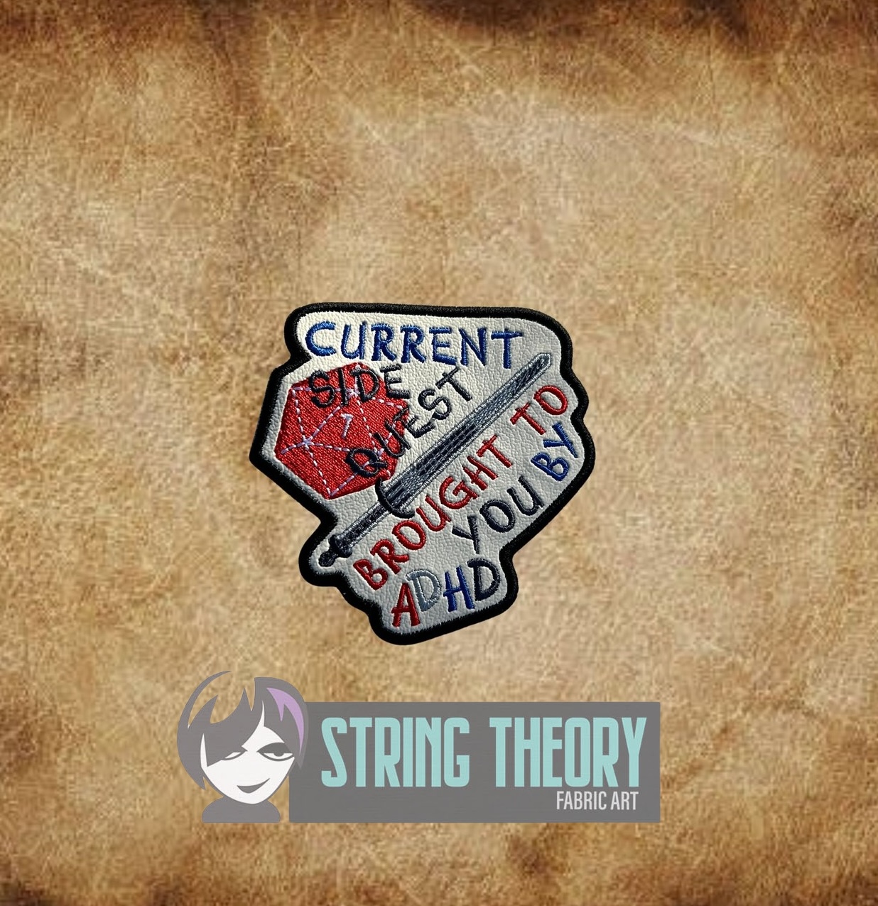 Side Quest ADHD fob patch ITH machine embroidery design