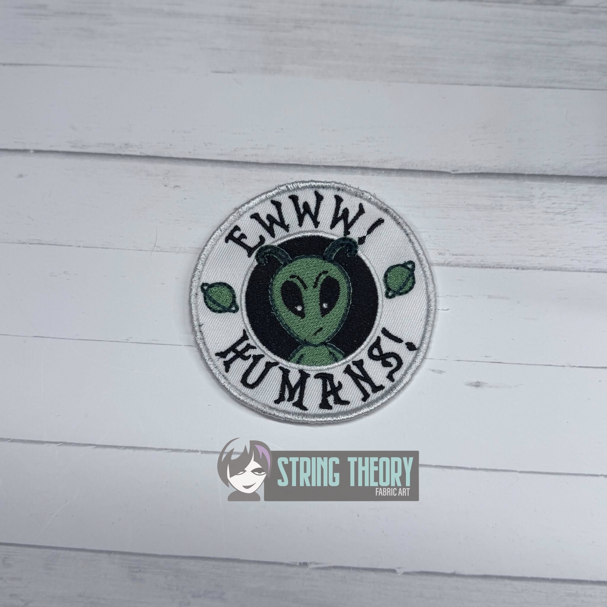 Eww! Humans Alien fob patch ITH machine embroidery design