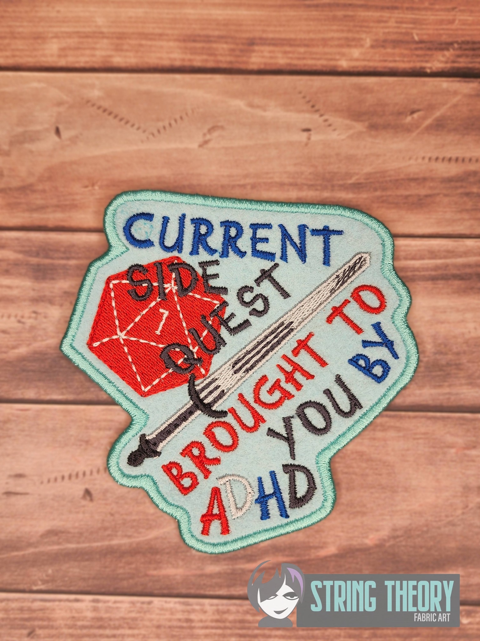 Side Quest ADHD fob patch ITH machine embroidery design