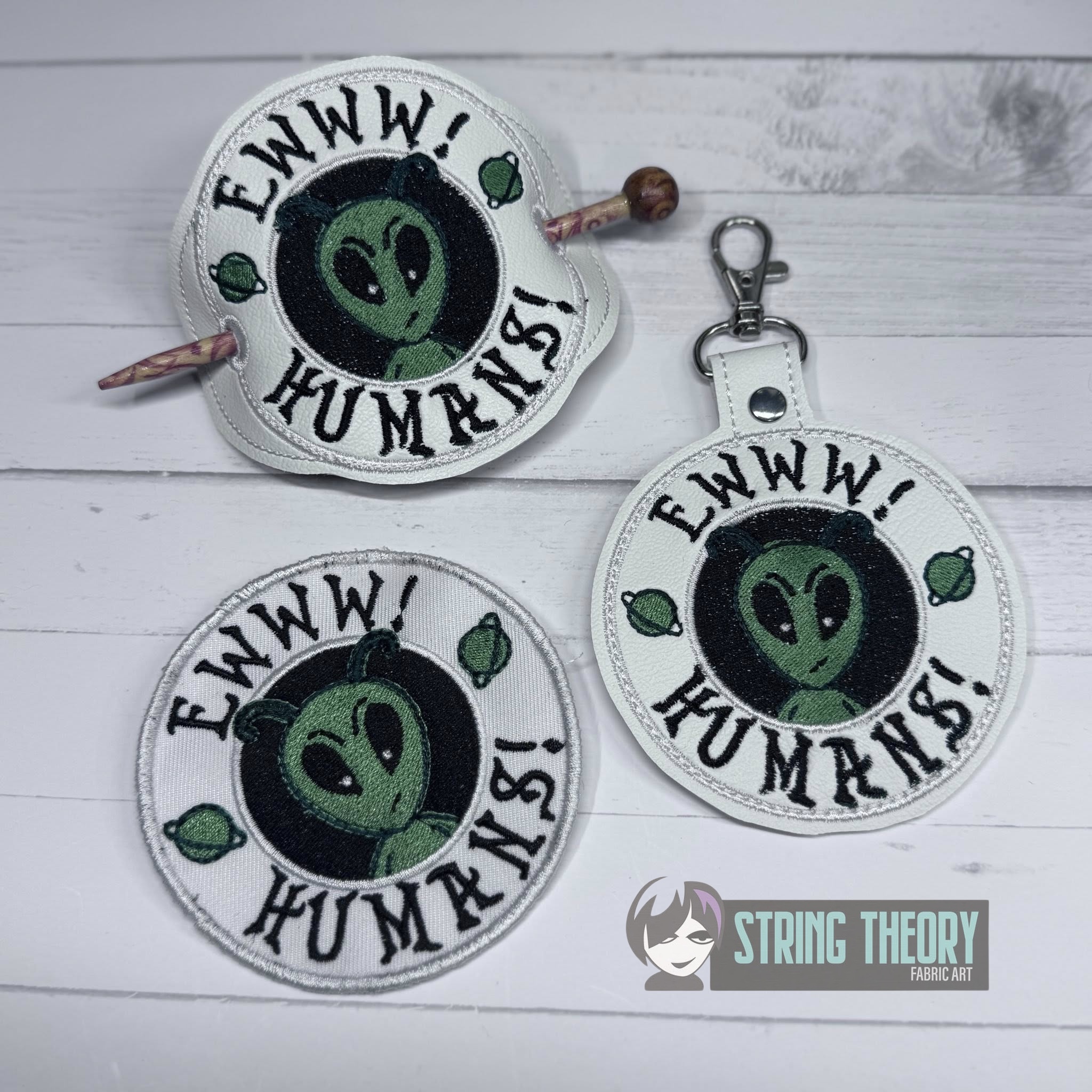 Eww! Humans Alien fob patch ITH machine embroidery design