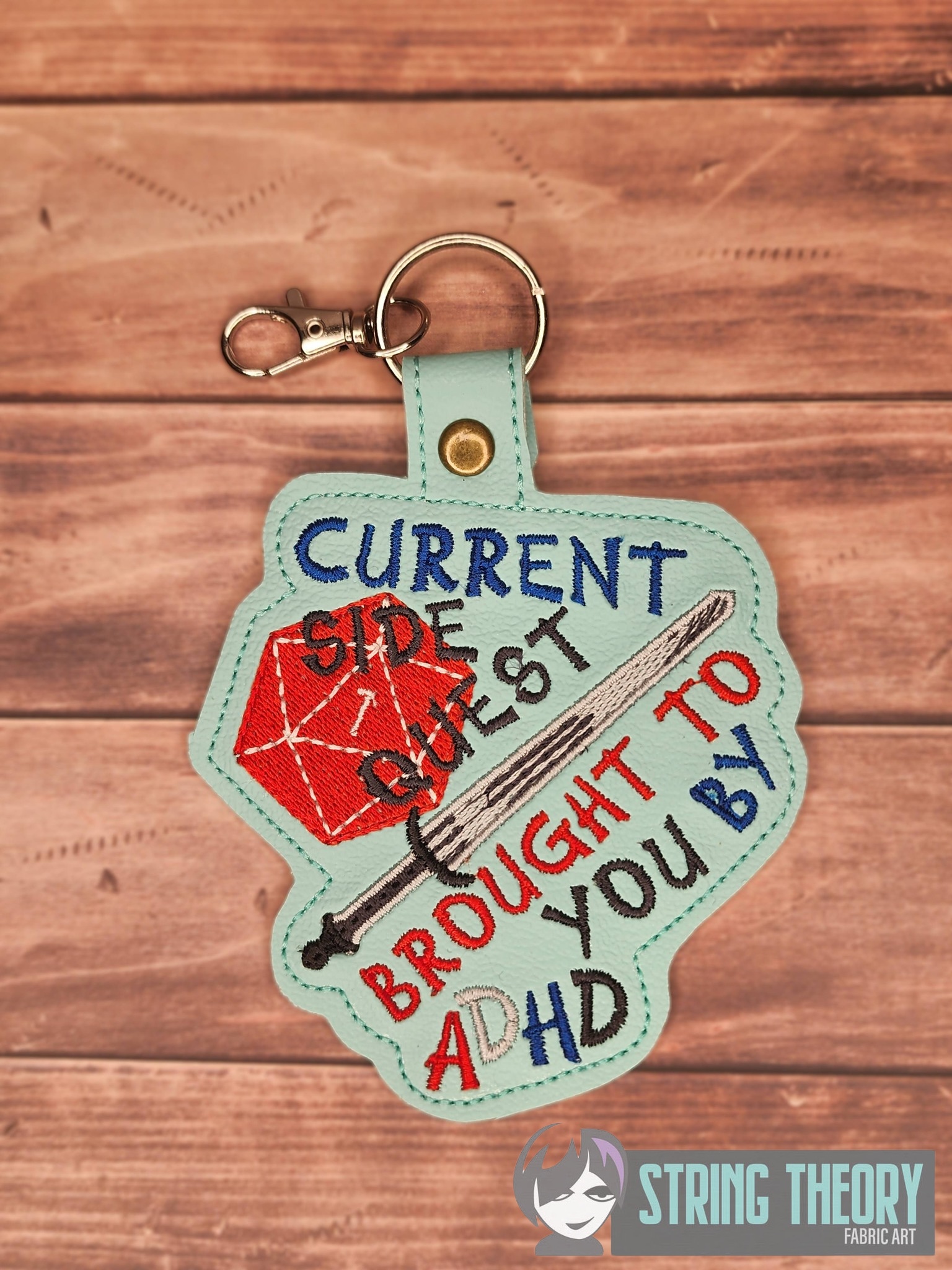 Side Quest ADHD fob patch ITH machine embroidery design