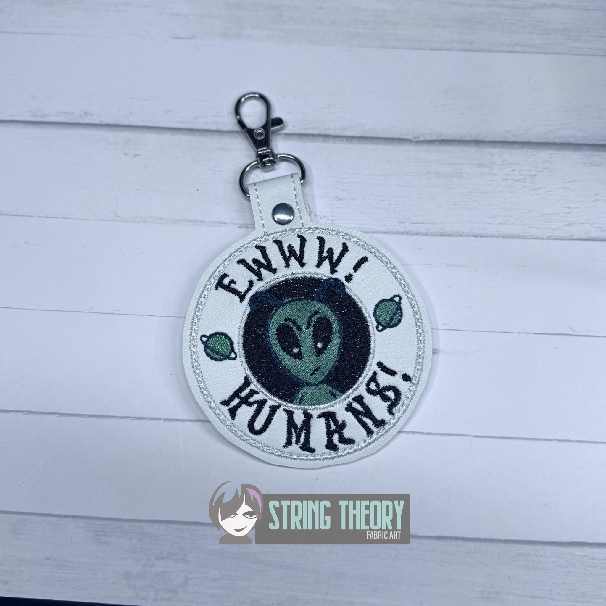 Eww! Humans Alien fob patch ITH machine embroidery design