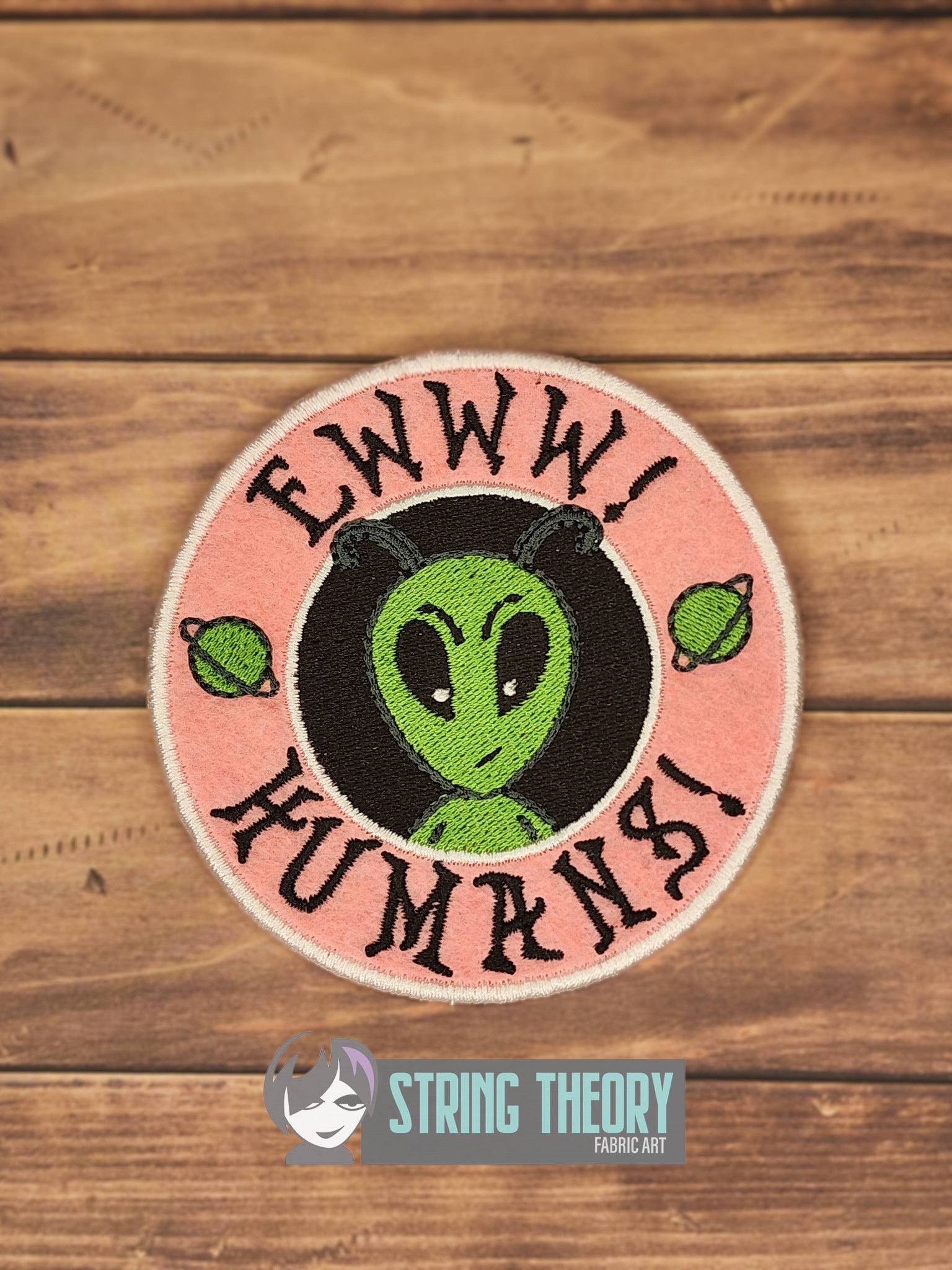 Eww! Humans Alien fob patch ITH machine embroidery design