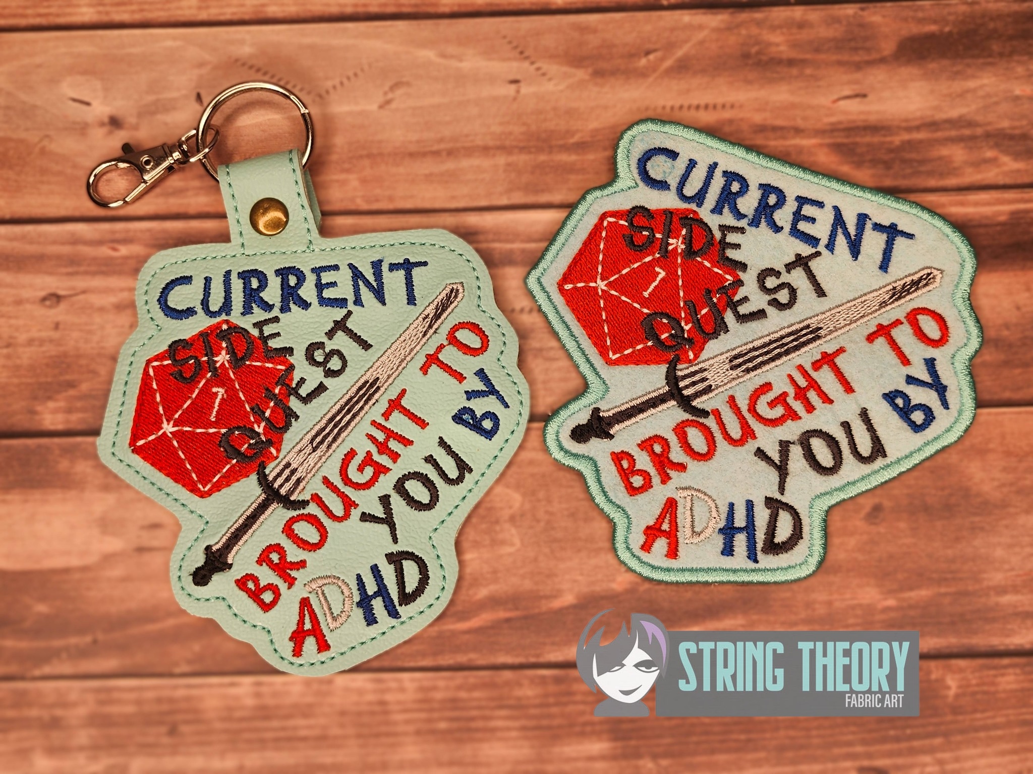 Side Quest ADHD fob patch ITH machine embroidery design