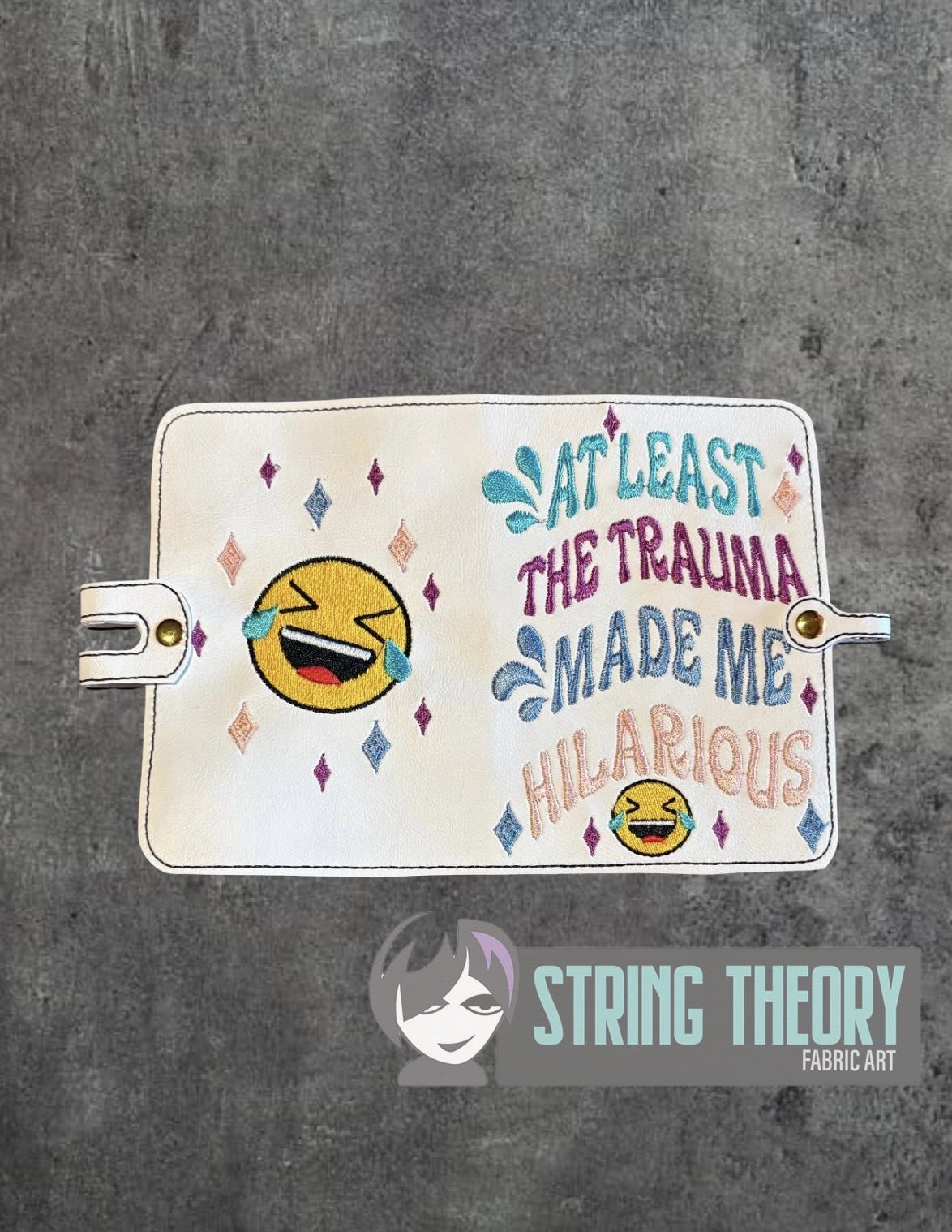 Trauma Made Me Hilarious ITH Notebook Cover machine embroidery design