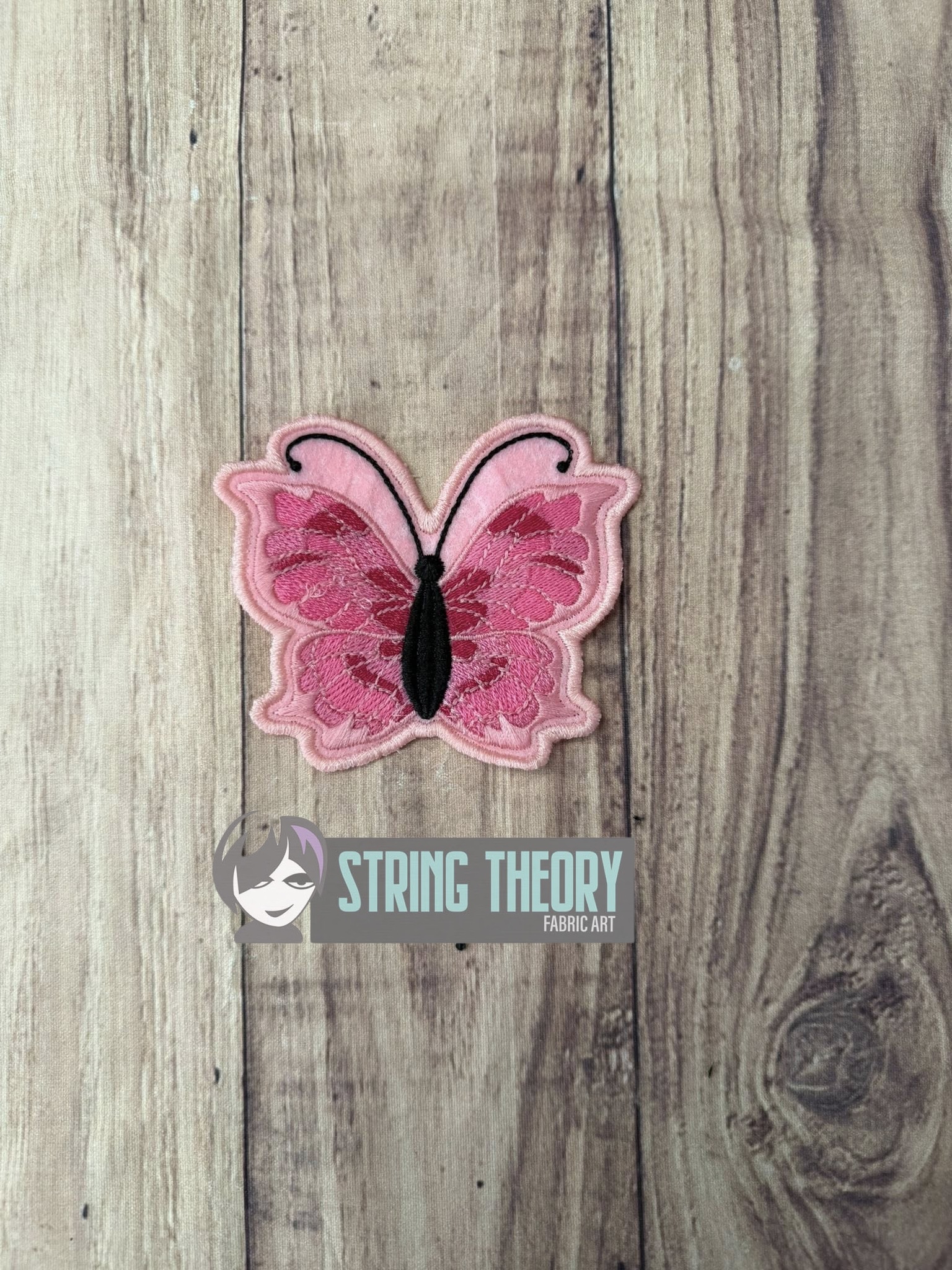 Stained Glass Butterfly fob patch ITH machine embroidery design