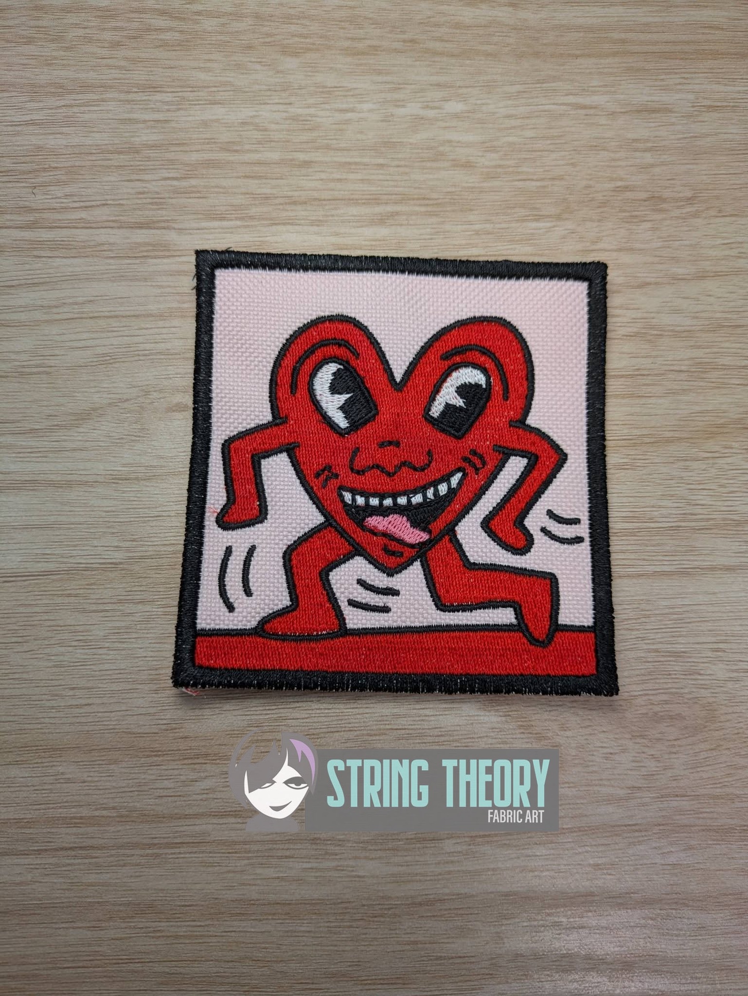 Keith Haring Walking Heart Pop Art Graffiti fob, patch ITH machine embroidery design