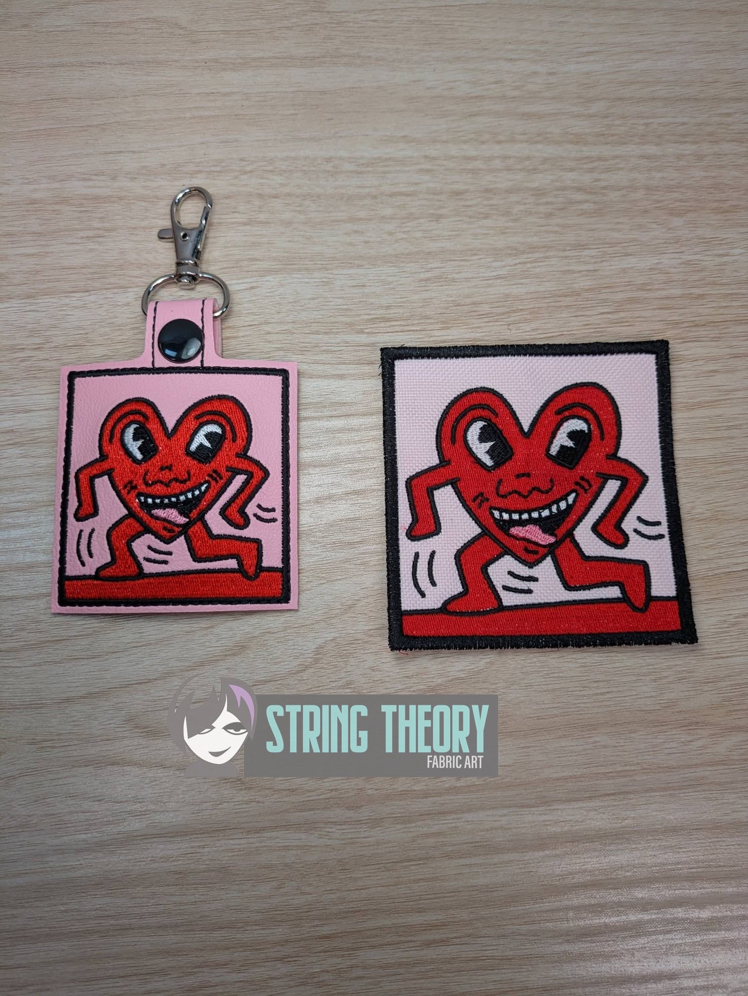Keith Haring Walking Heart Pop Art Graffiti fob, patch ITH machine embroidery design