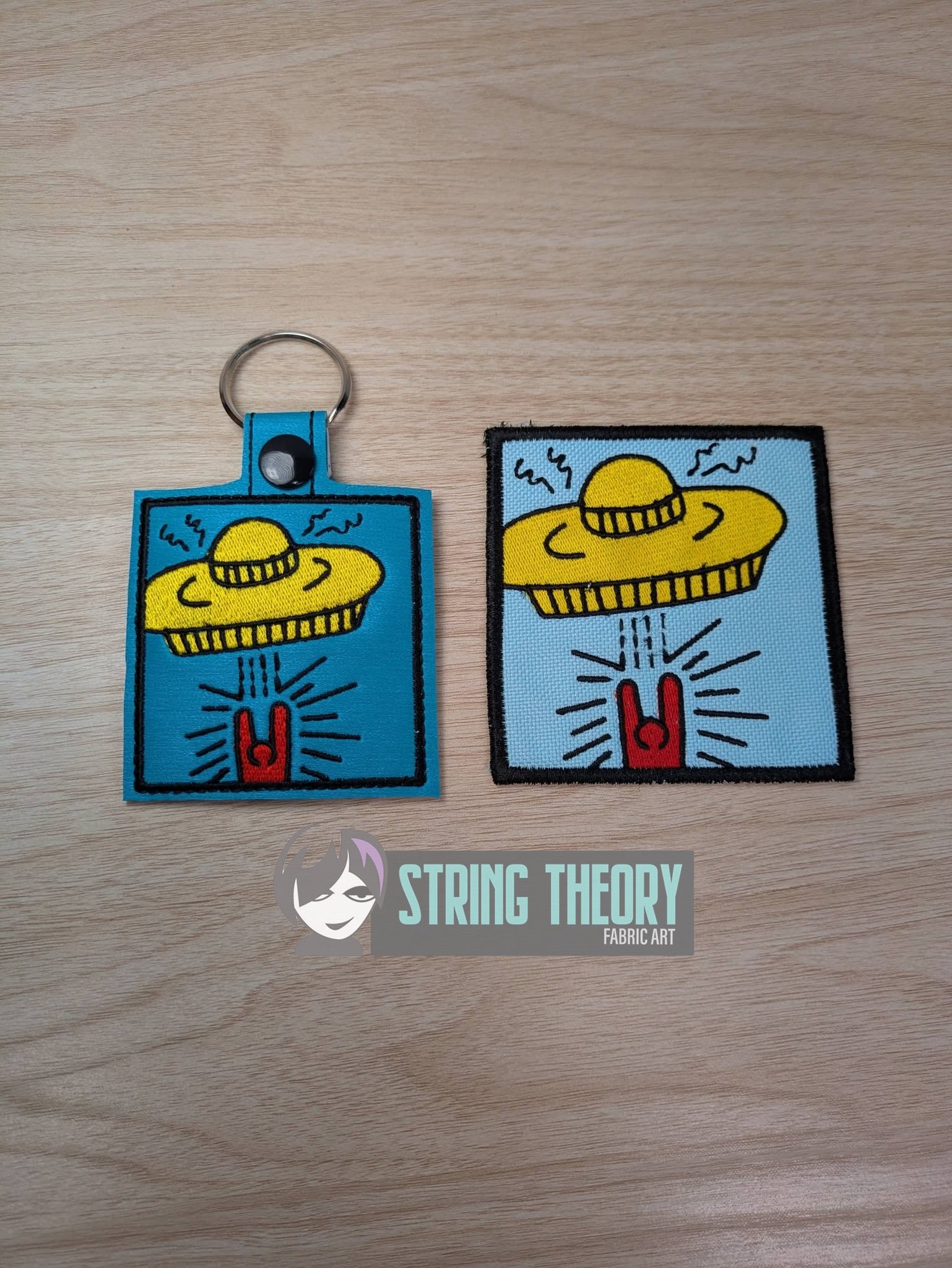 Keith Haring UFO Pop Art Graffiti fob, patch ITH machine embroidery design