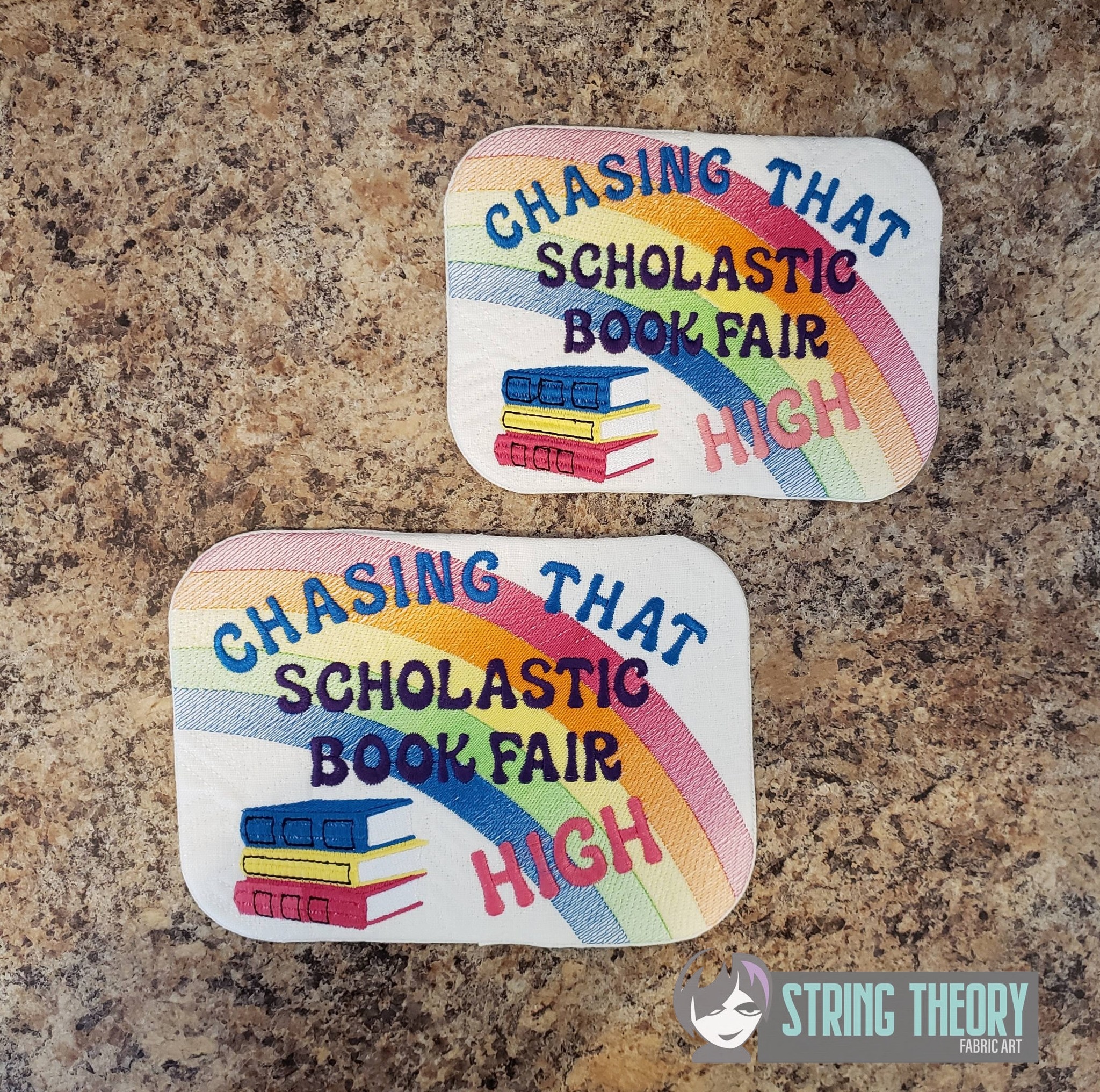 Chasing That Scholastic Book Fair High ITH Mug Rug machine embroidery design
